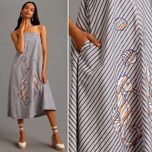 NWT, ANTHROPOLOGIE, Maeve Strapless Canopy Midi Dress in Seahorse Shell Print